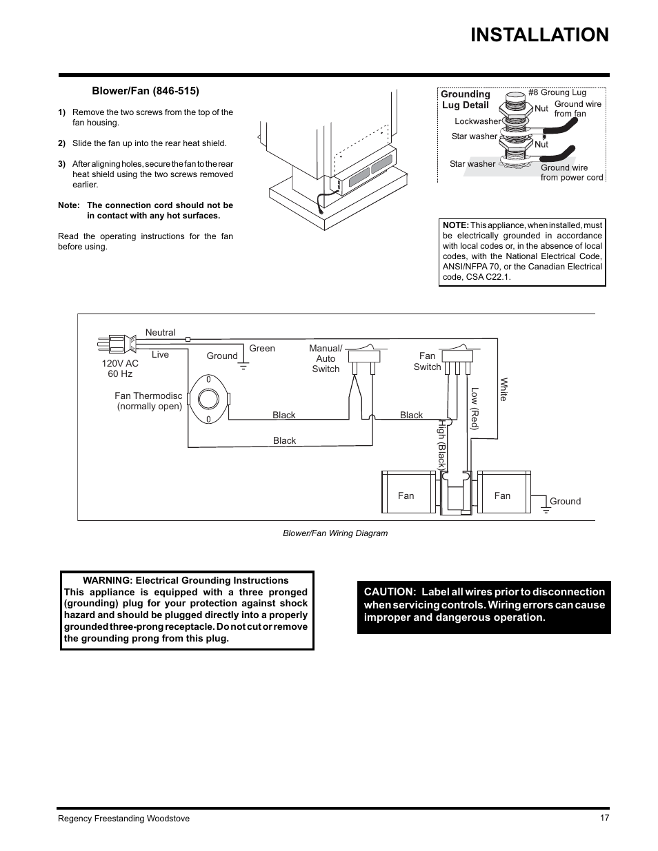 Installation | Regency F3100L User Manual | Page 17 / 28