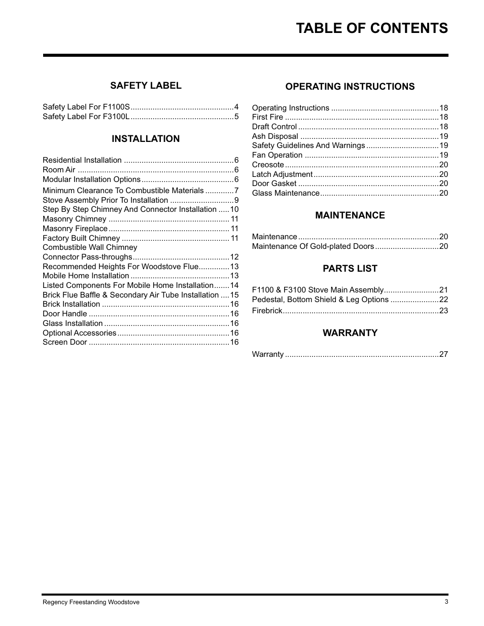 Regency F3100L User Manual | Page 3 / 28