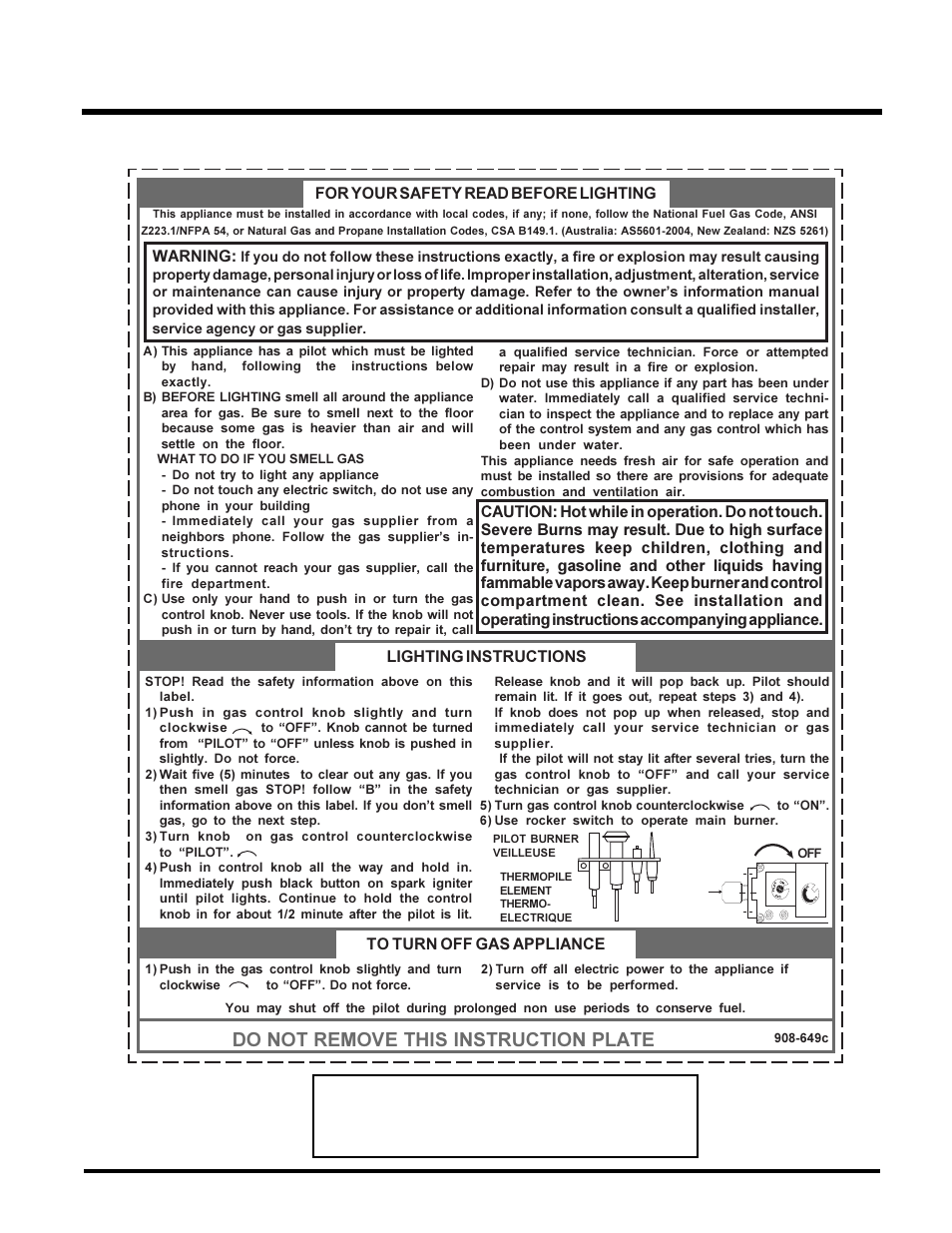 Operating instructions, Copy of the lighting plate instructions, Do not remove this instruction plate | Regency F38-NG2 User Manual | Page 15 / 23