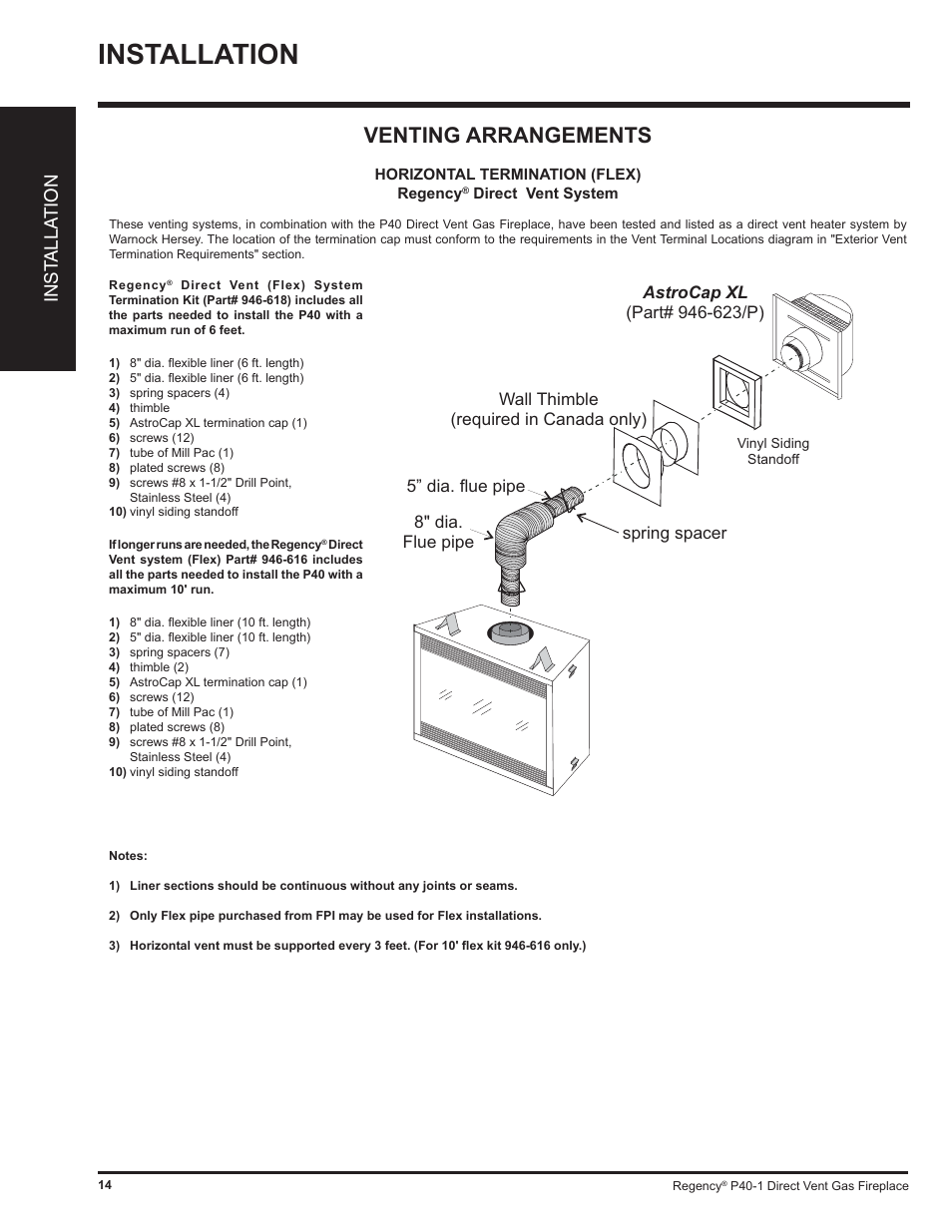 Installation, Venting arrangements, Inst alla tion | Regency P40 User Manual | Page 14 / 56
