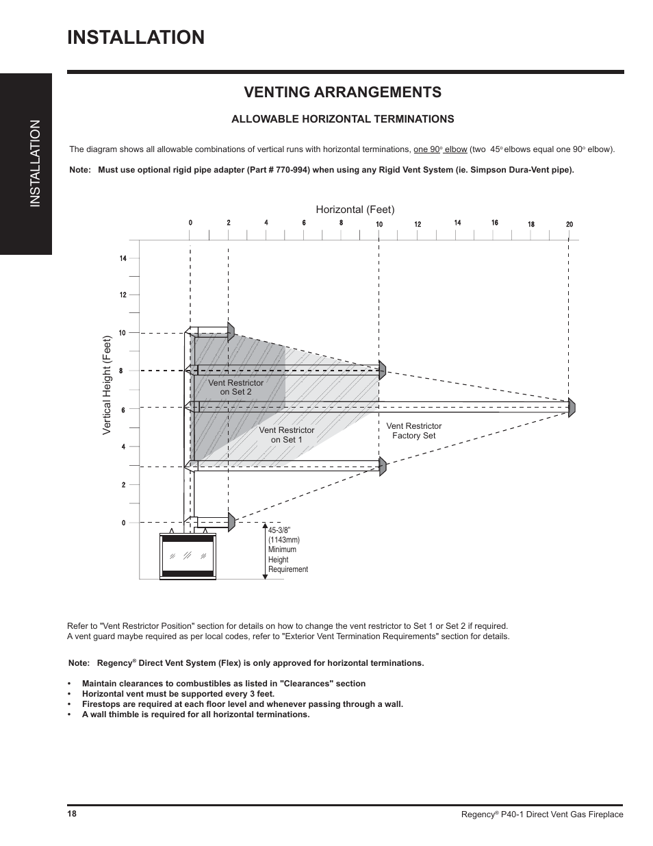 Installation, Venting arrangements, Inst alla tion | Regency P40 User Manual | Page 18 / 56