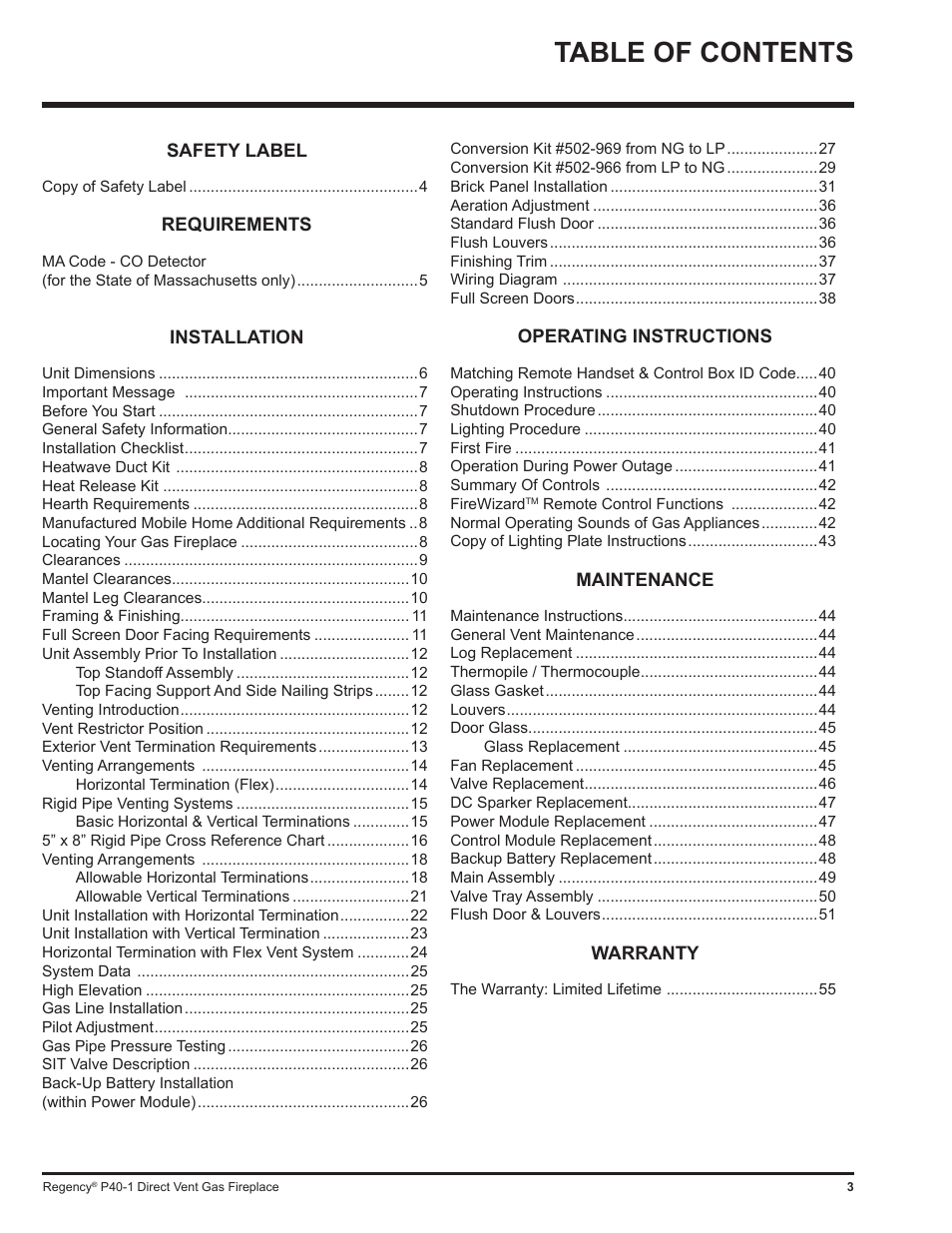 Regency P40 User Manual | Page 3 / 56