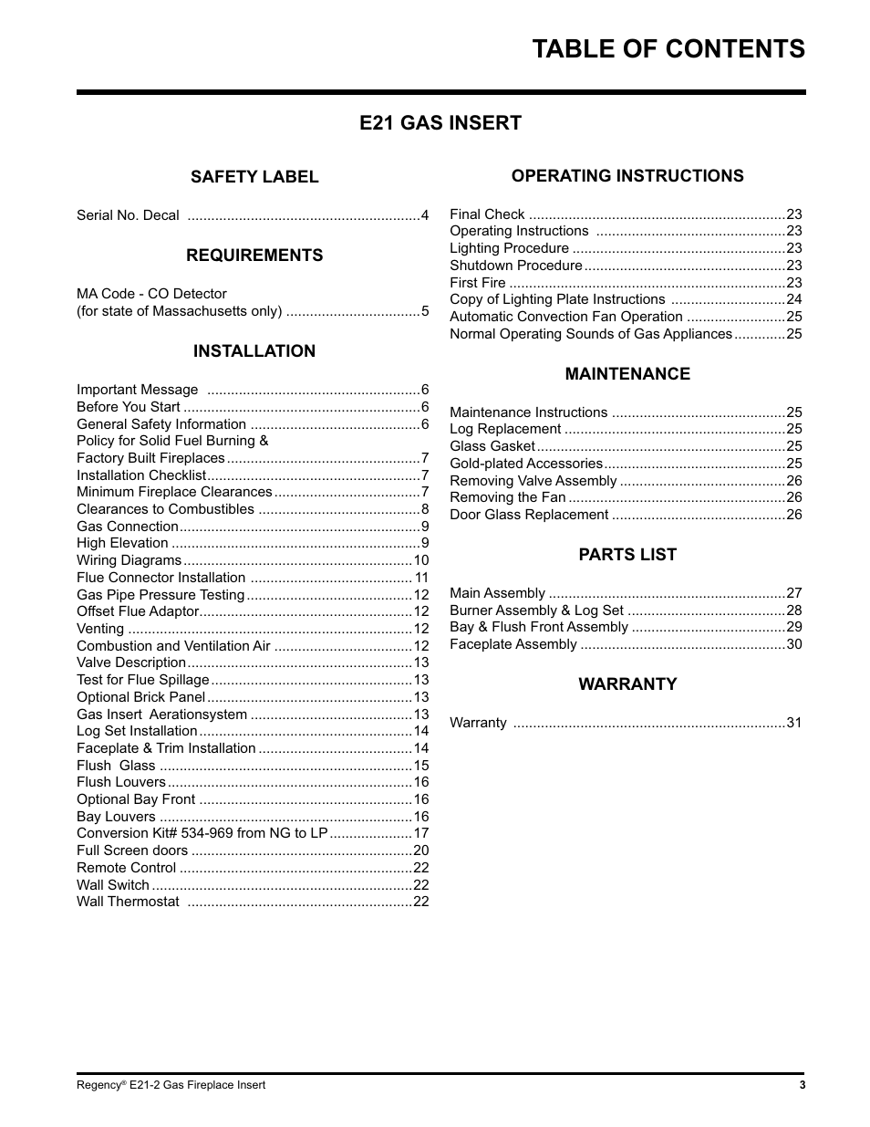 Regency E21-LP2 User Manual | Page 3 / 32