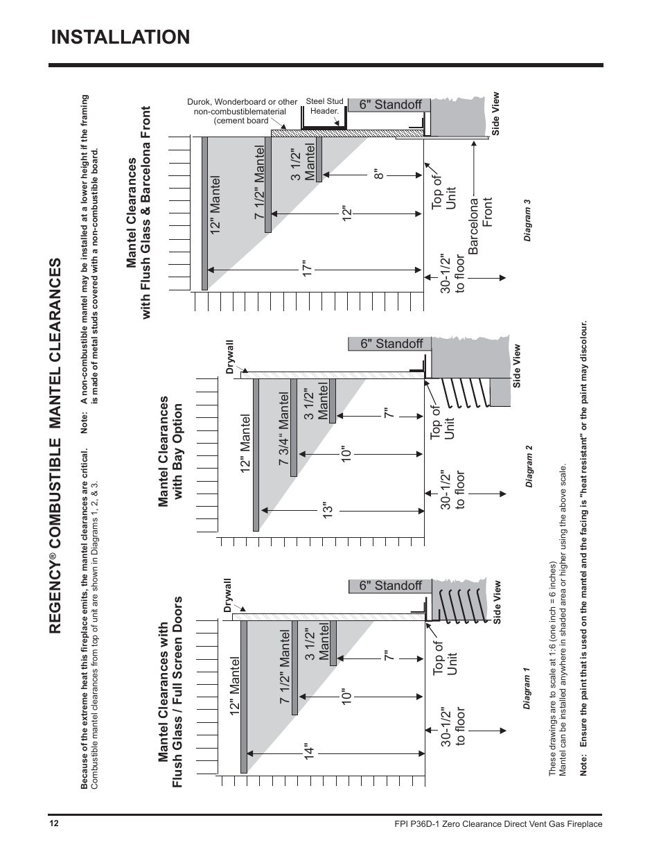 Installation, Regency, Combustible mantel clearances | Regency Panorama P36D User Manual | Page 12 / 72