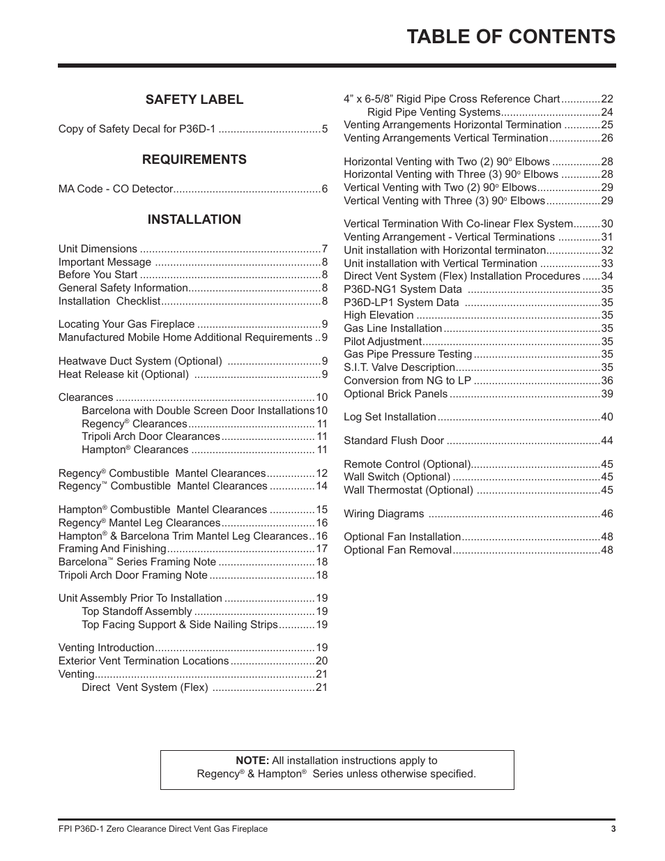 Regency Panorama P36D User Manual | Page 3 / 72