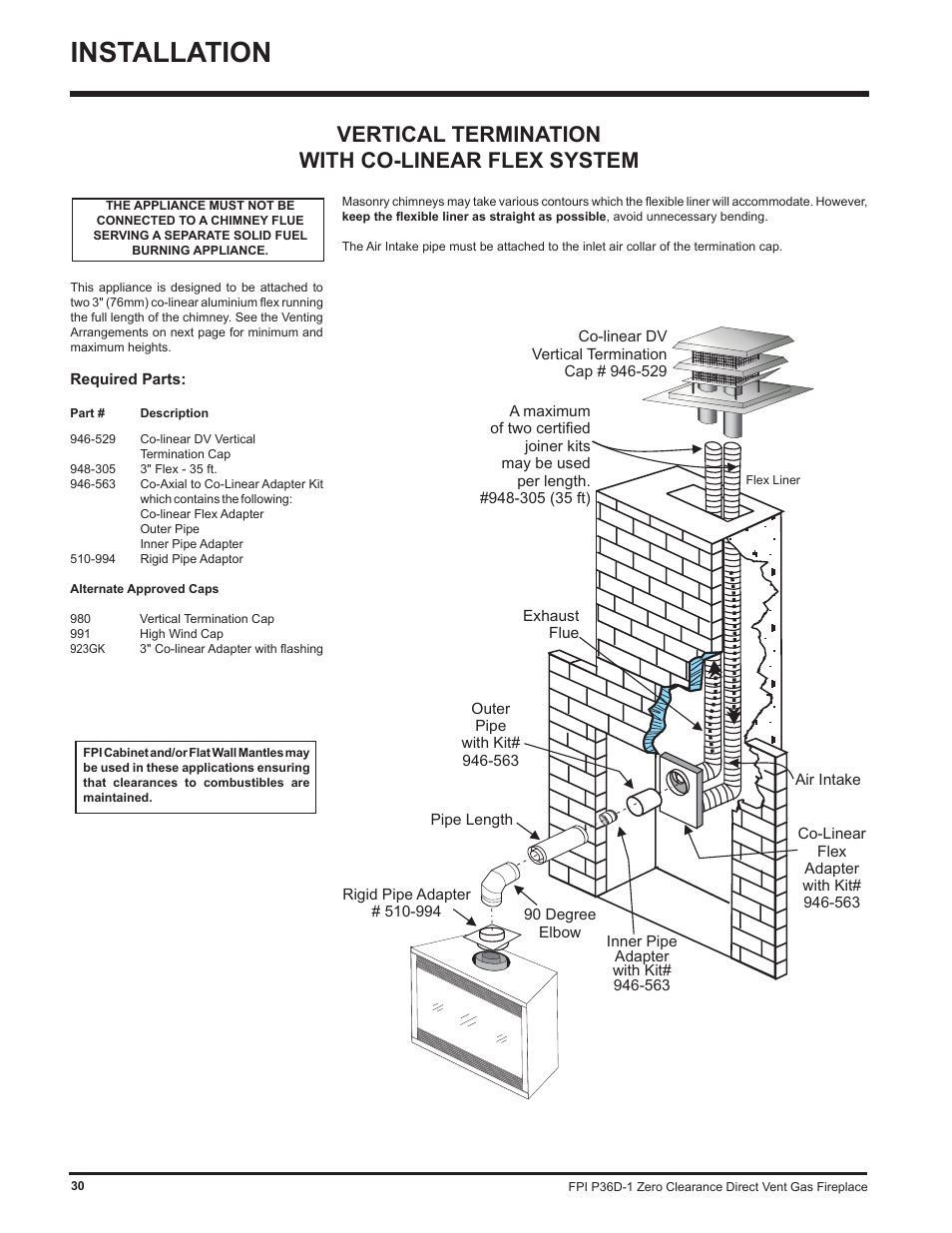 Installation, Vertical termination with co-linear flex system | Regency Panorama P36D User Manual | Page 30 / 72