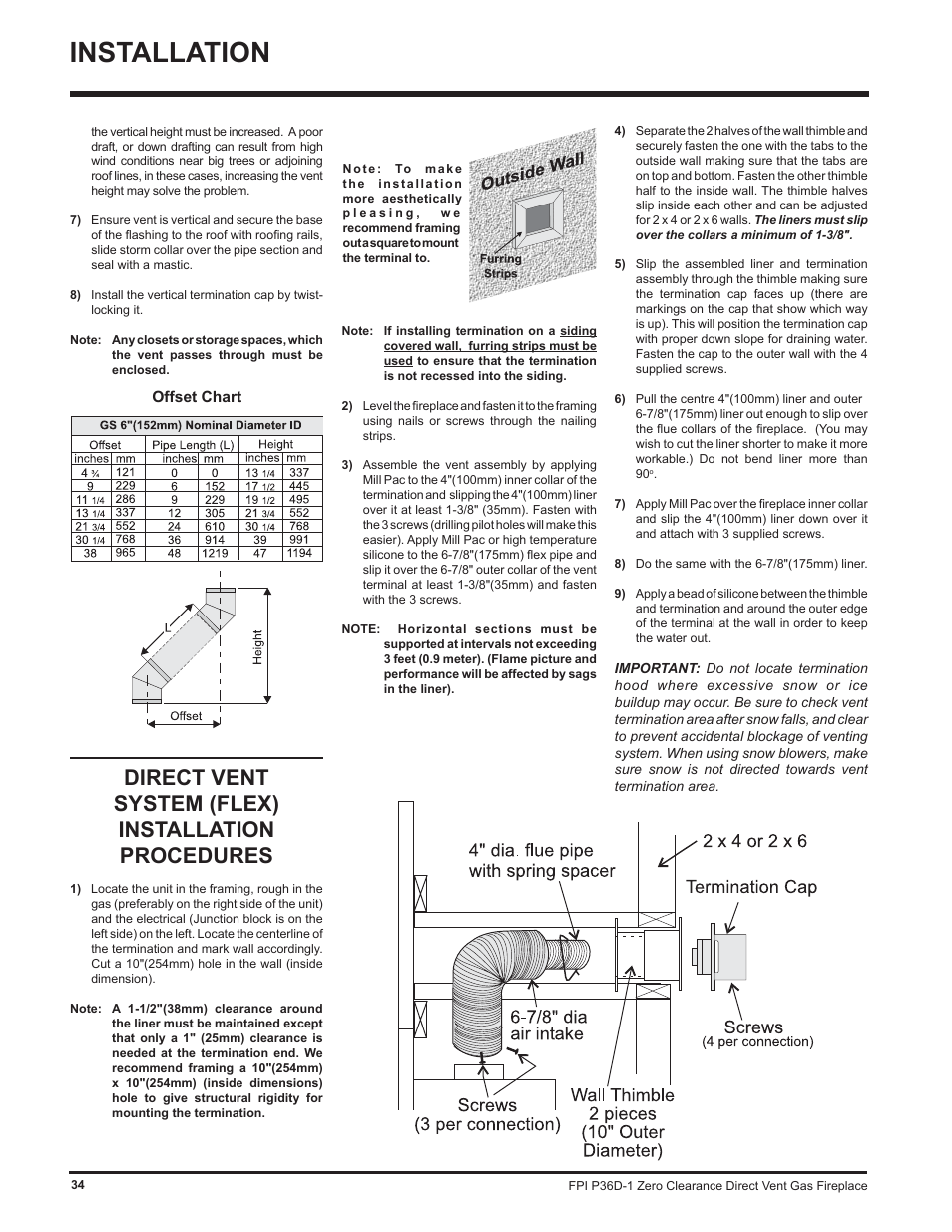 Installation, Direct vent system (flex) installation procedures | Regency Panorama P36D User Manual | Page 34 / 72