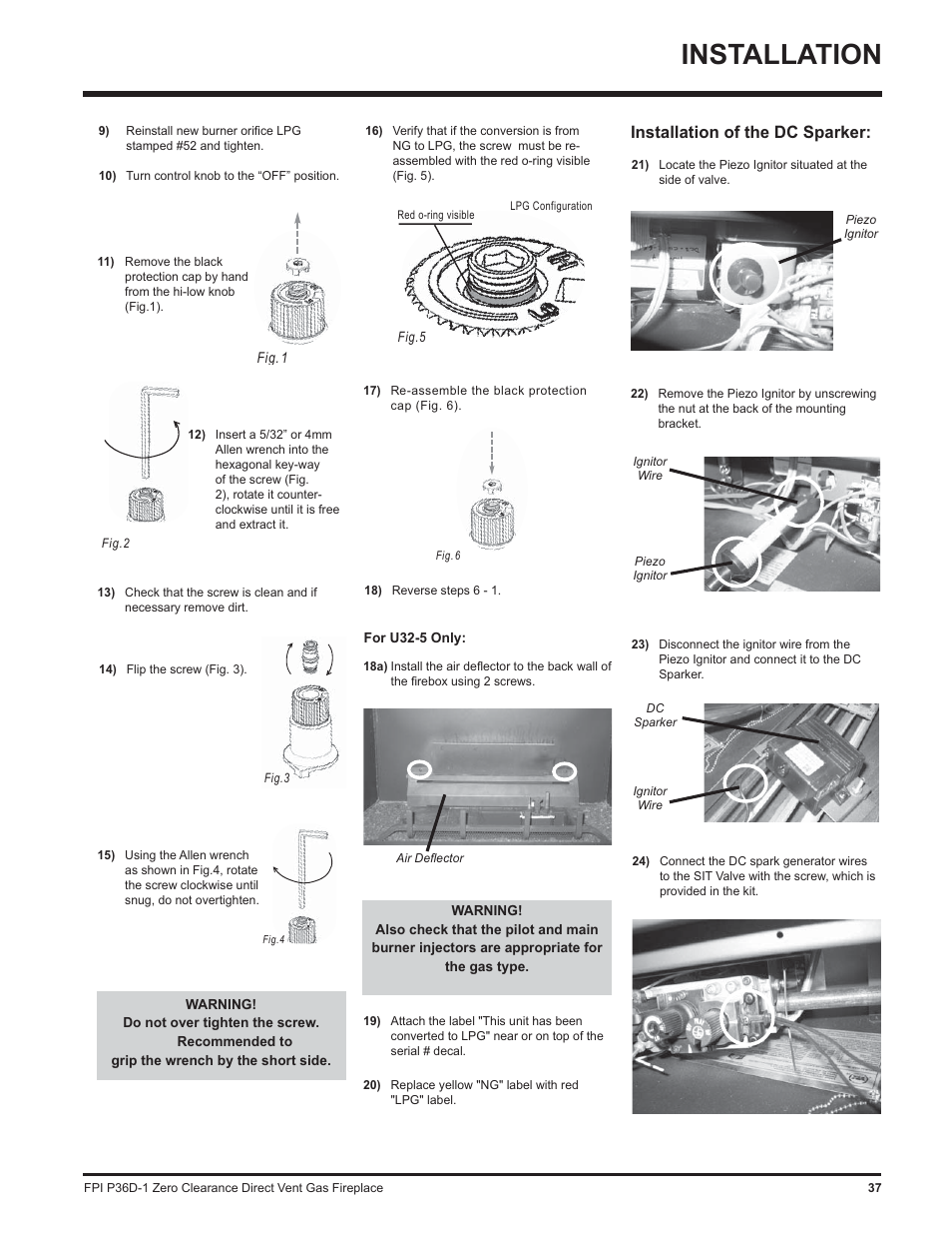Installation, Installation of the dc sparker | Regency Panorama P36D User Manual | Page 37 / 72