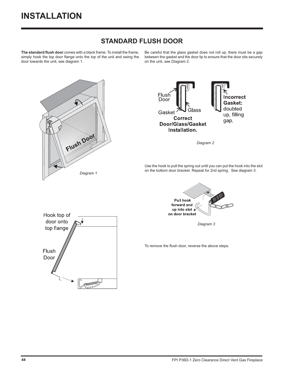 Installation, Standard flush door | Regency Panorama P36D User Manual | Page 44 / 72