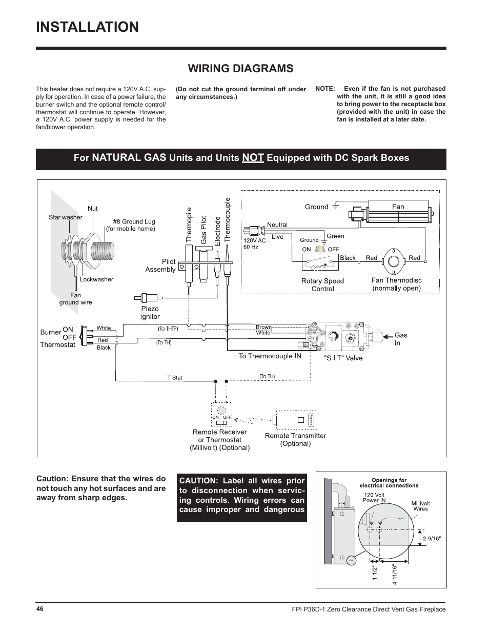 Installation, Wiring diagrams, Natural gas | Regency Panorama P36D User Manual | Page 46 / 72