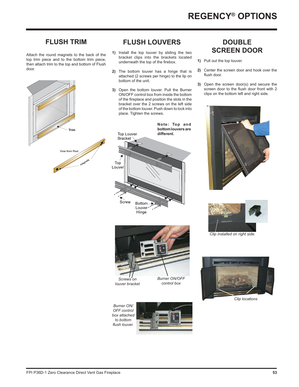 Regency, Options, Flush louvers | Flush trim, Double screen door | Regency Panorama P36D User Manual | Page 53 / 72