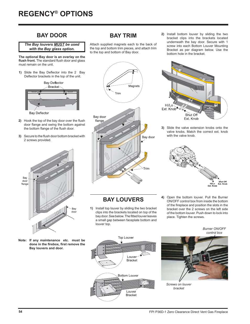 Regency, Options, Bay trim | Bay door, Bay louvers | Regency Panorama P36D User Manual | Page 54 / 72