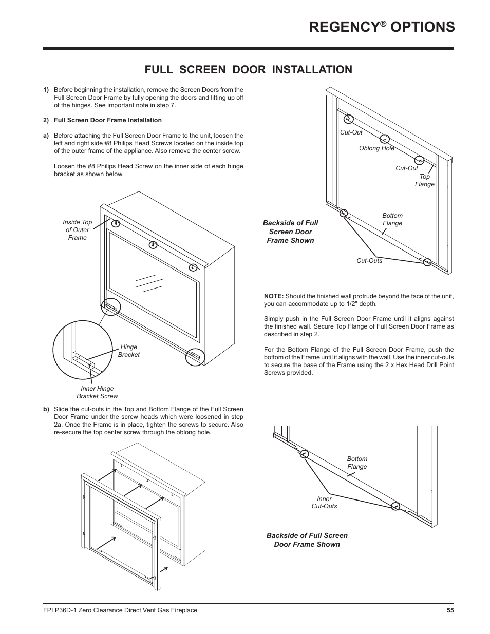 Regency, Options, Full screen door installation | Regency Panorama P36D User Manual | Page 55 / 72