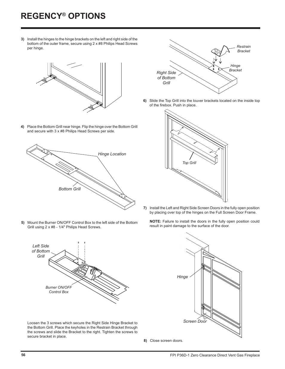 Regency, Options | Regency Panorama P36D User Manual | Page 56 / 72