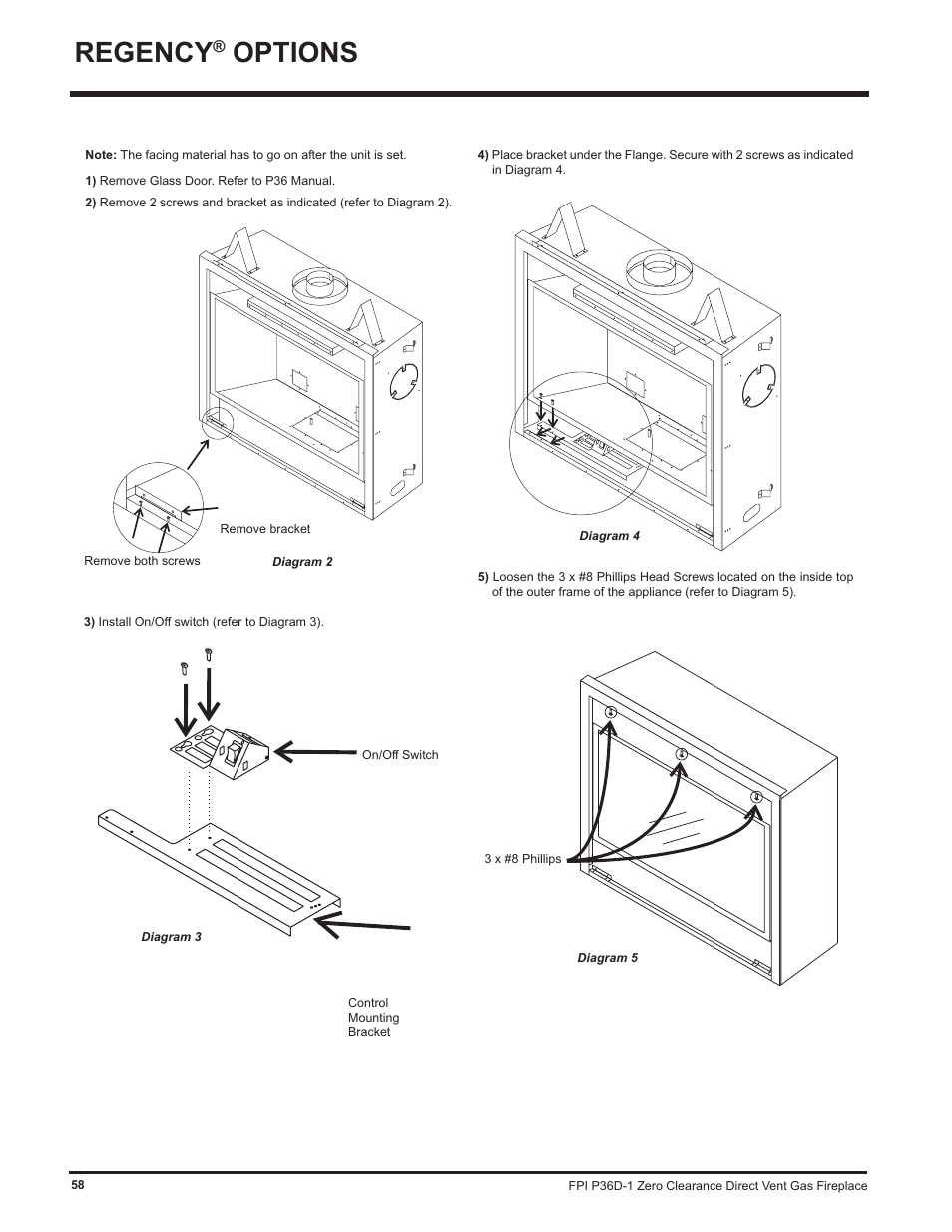 Regency, Options | Regency Panorama P36D User Manual | Page 58 / 72