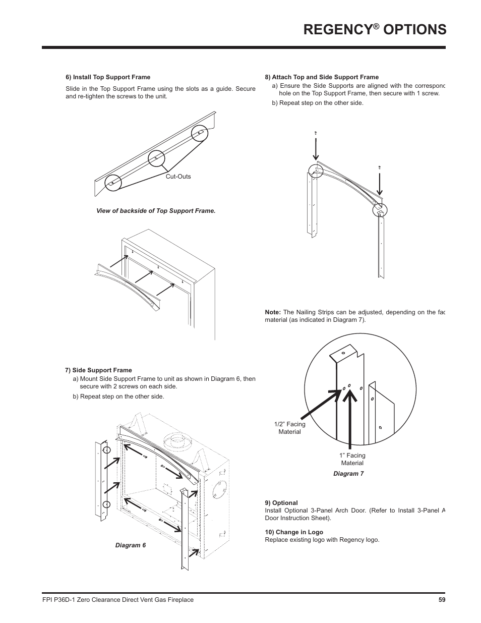 Regency, Options | Regency Panorama P36D User Manual | Page 59 / 72