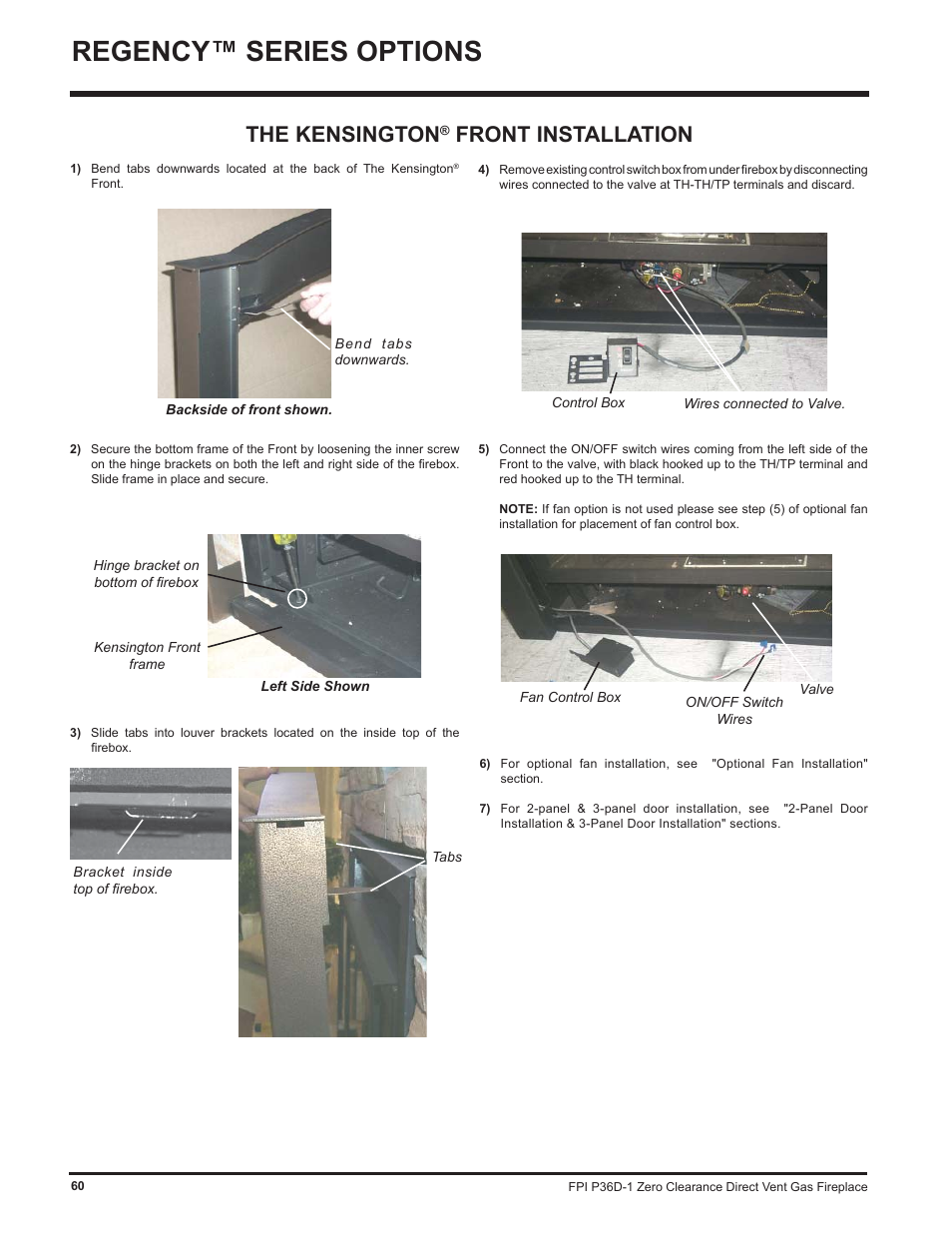 Regency™ series options, The kensington, Front installation | Regency Panorama P36D User Manual | Page 60 / 72