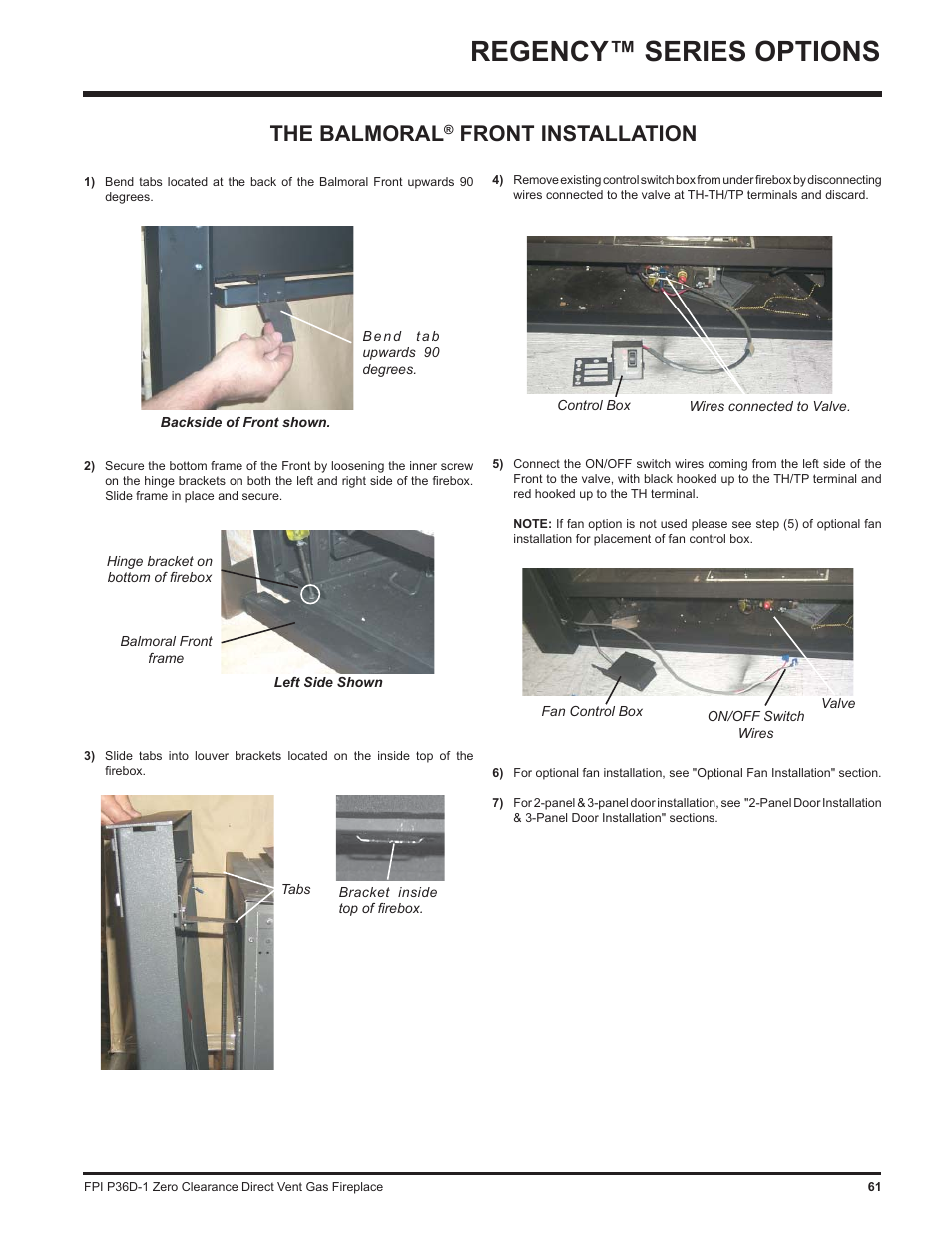 Regency™ series options, The balmoral, Front installation | Regency Panorama P36D User Manual | Page 61 / 72