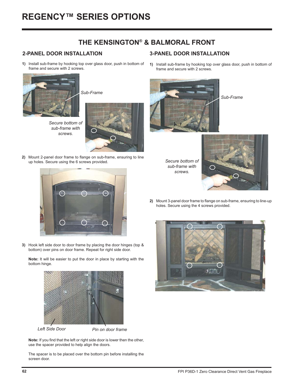 Regency™ series options, The kensington, Balmoral front | Regency Panorama P36D User Manual | Page 62 / 72