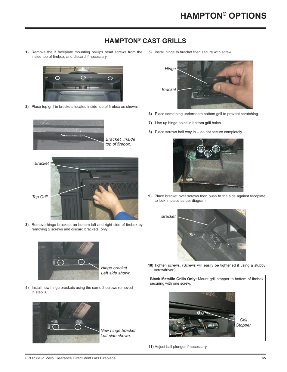 Options, Hampton, Cast grills | Regency Panorama P36D User Manual | Page 65 / 72