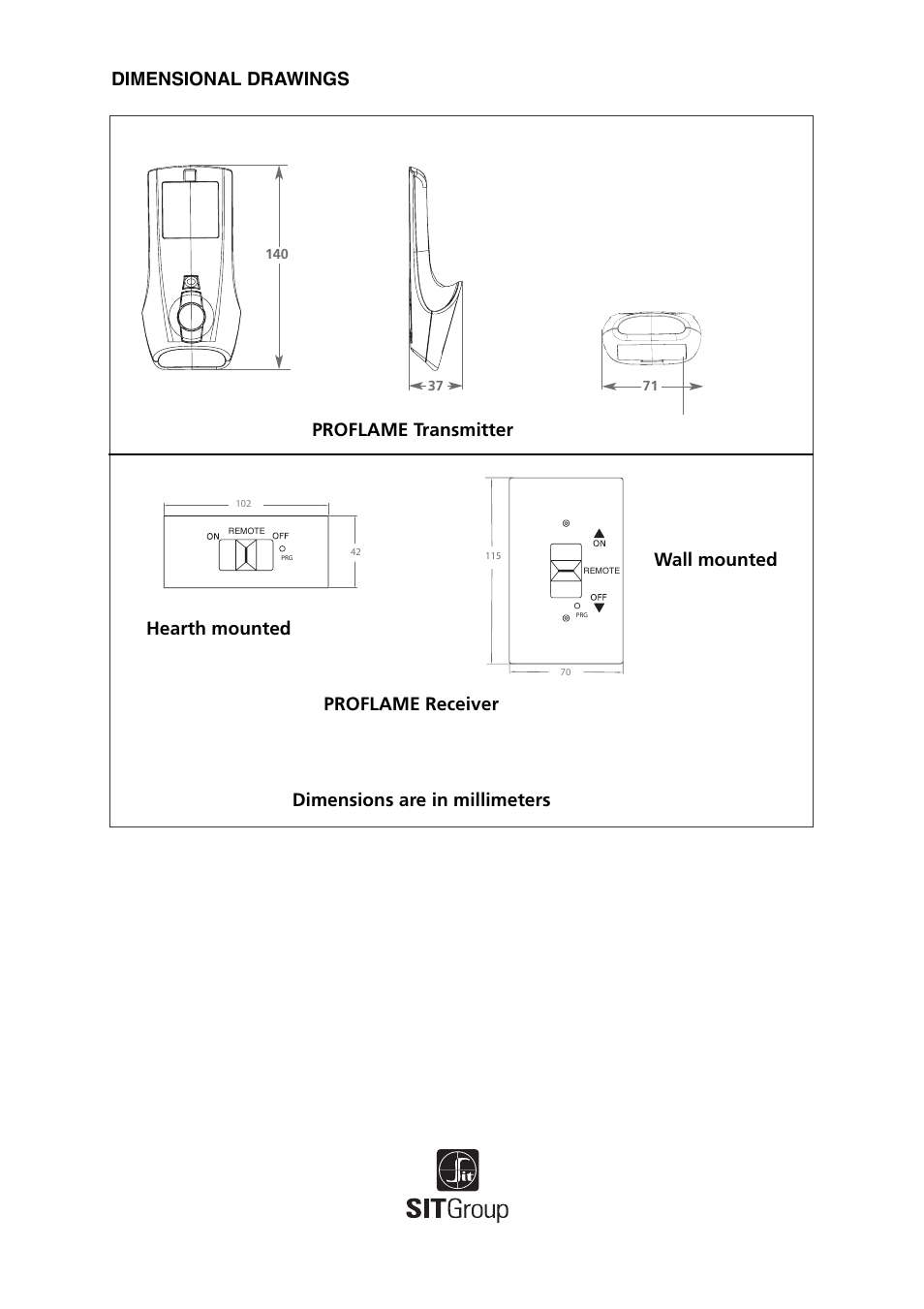 Dimensional drawings dimensions are in millimeters | Regency Proflame GTM 9.957.03605 User Manual | Page 12 / 12