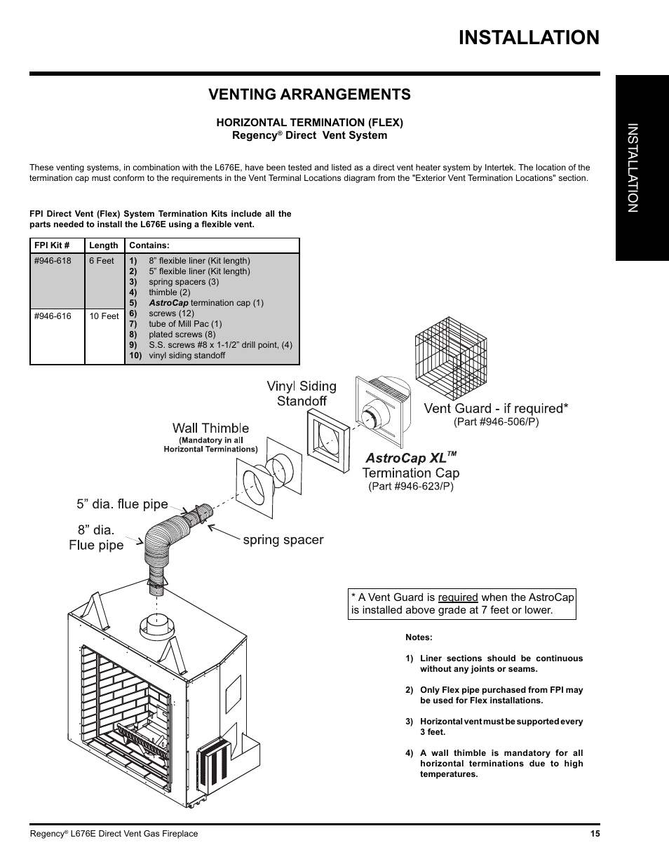 Installation, Venting arrangements, Inst alla tion | Regency LIBERTY L676E-NG User Manual | Page 15 / 48