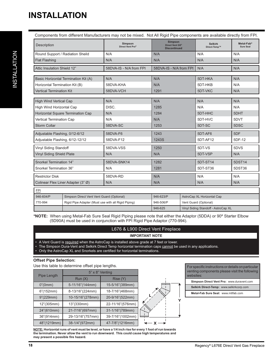 Installation, Inst alla tion | Regency LIBERTY L676E-NG User Manual | Page 18 / 48
