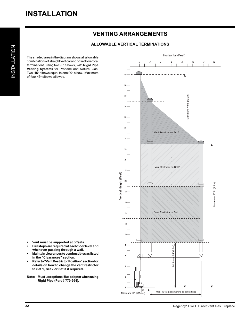Installation, Venting arrangements, Inst alla tion | Regency LIBERTY L676E-NG User Manual | Page 22 / 48