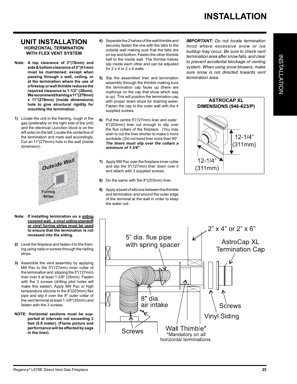 Installation, Unit installation, Inst alla tion | Regency LIBERTY L676E-NG User Manual | Page 25 / 48