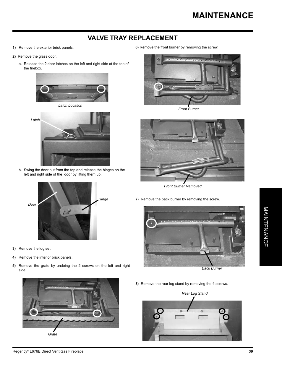 Valve tray replacement, Maintenance | Regency LIBERTY L676E-NG User Manual | Page 39 / 48