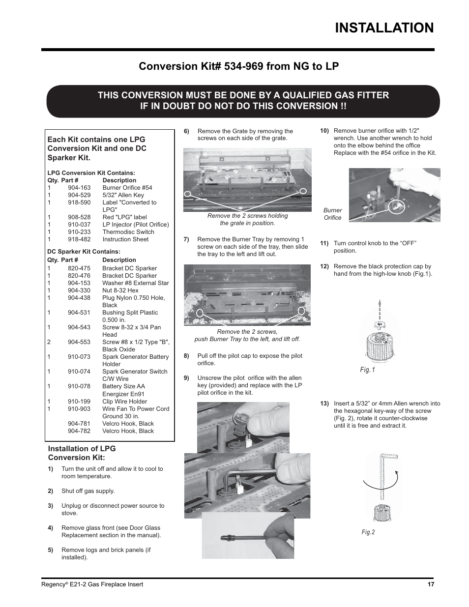 Installation | Regency E21-NG2 User Manual | Page 17 / 32