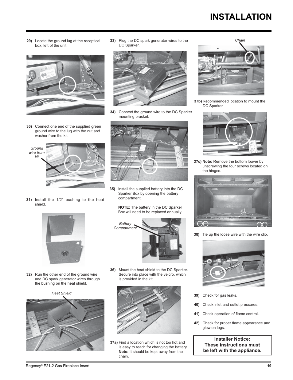 Installation | Regency E21-NG2 User Manual | Page 19 / 32