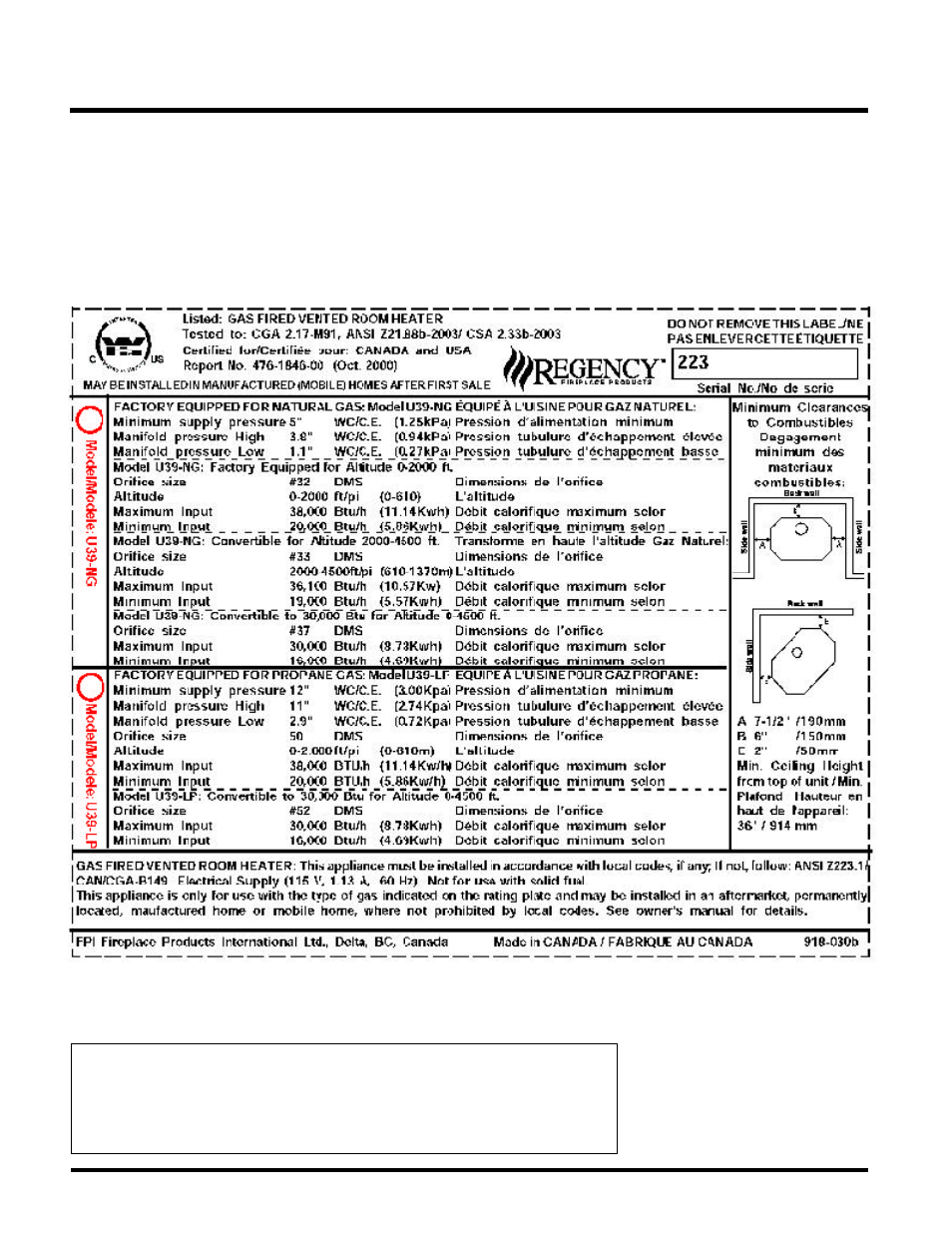 Safety label | Regency ULTIMATE U39-NG User Manual | Page 4 / 40