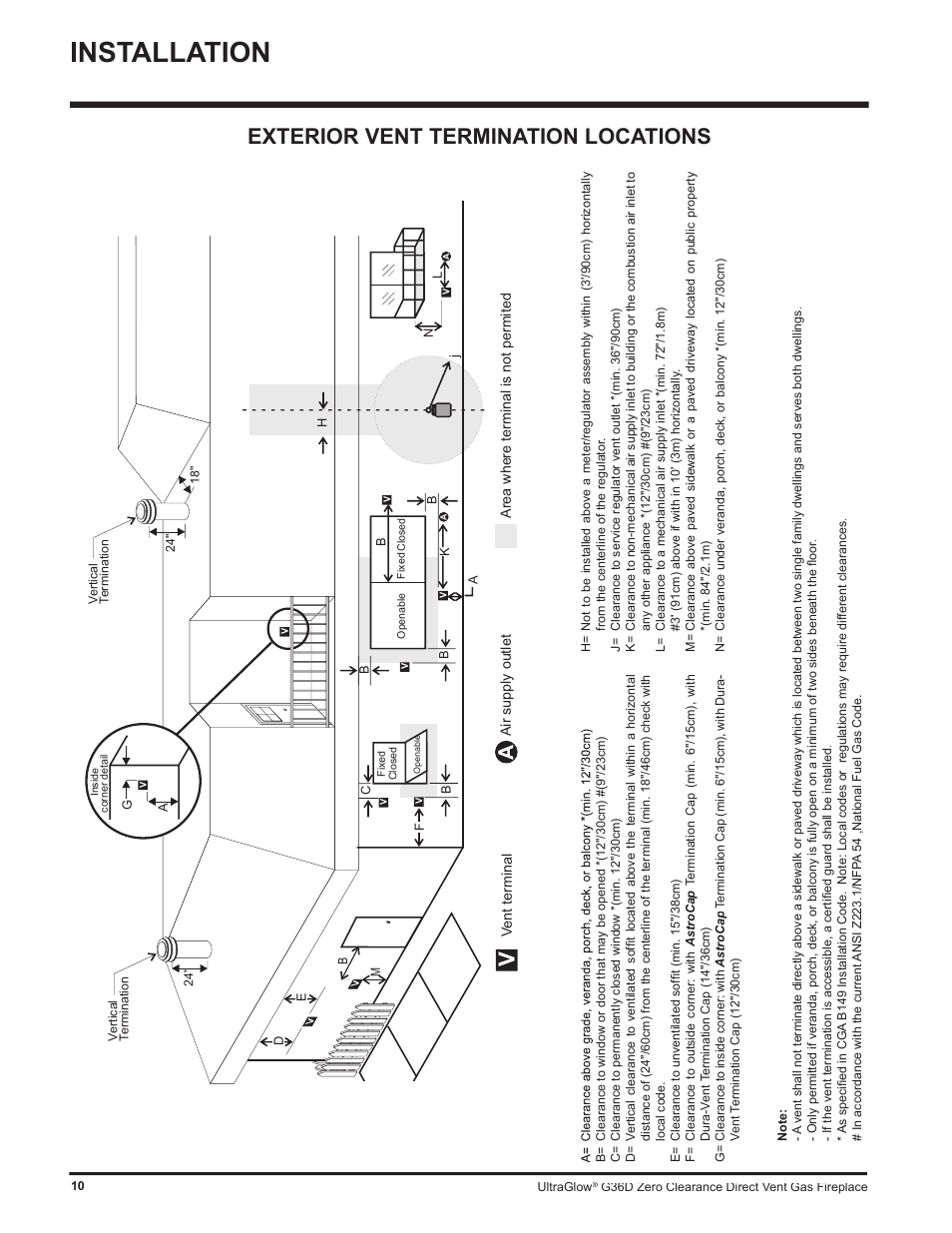 Installation, Exterior vent termination locations | Regency G36D User Manual | Page 10 / 44