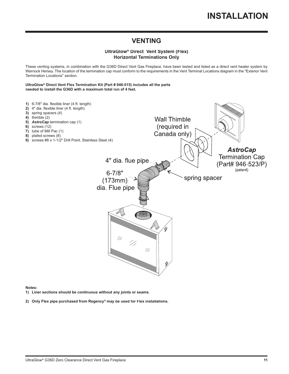 Installation, Venting | Regency G36D User Manual | Page 11 / 44