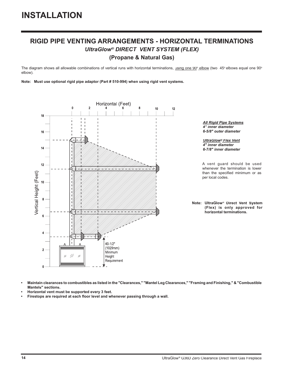 Installation, Ultraglow, Ultraglow ultraglow direct vent system (flex) | Propane & natural gas) | Regency G36D User Manual | Page 14 / 44