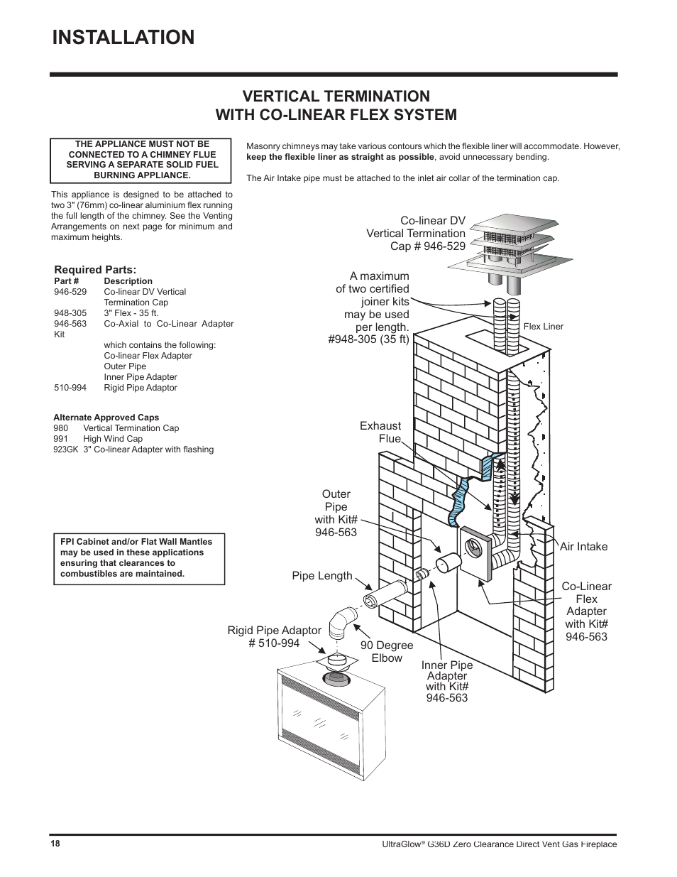 Installation, Vertical termination with co-linear flex system | Regency G36D User Manual | Page 18 / 44