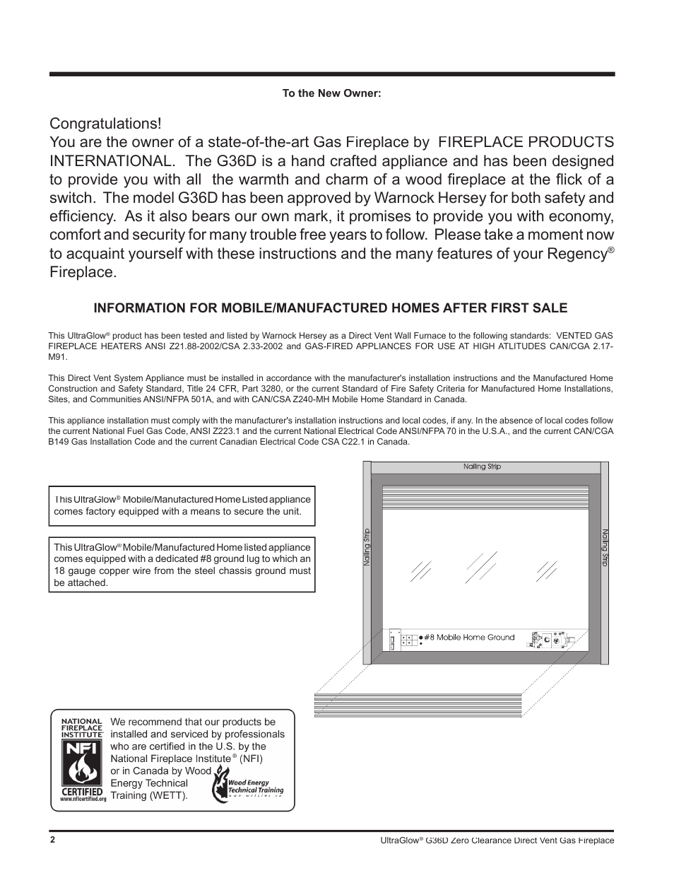 Fireplace | Regency G36D User Manual | Page 2 / 44