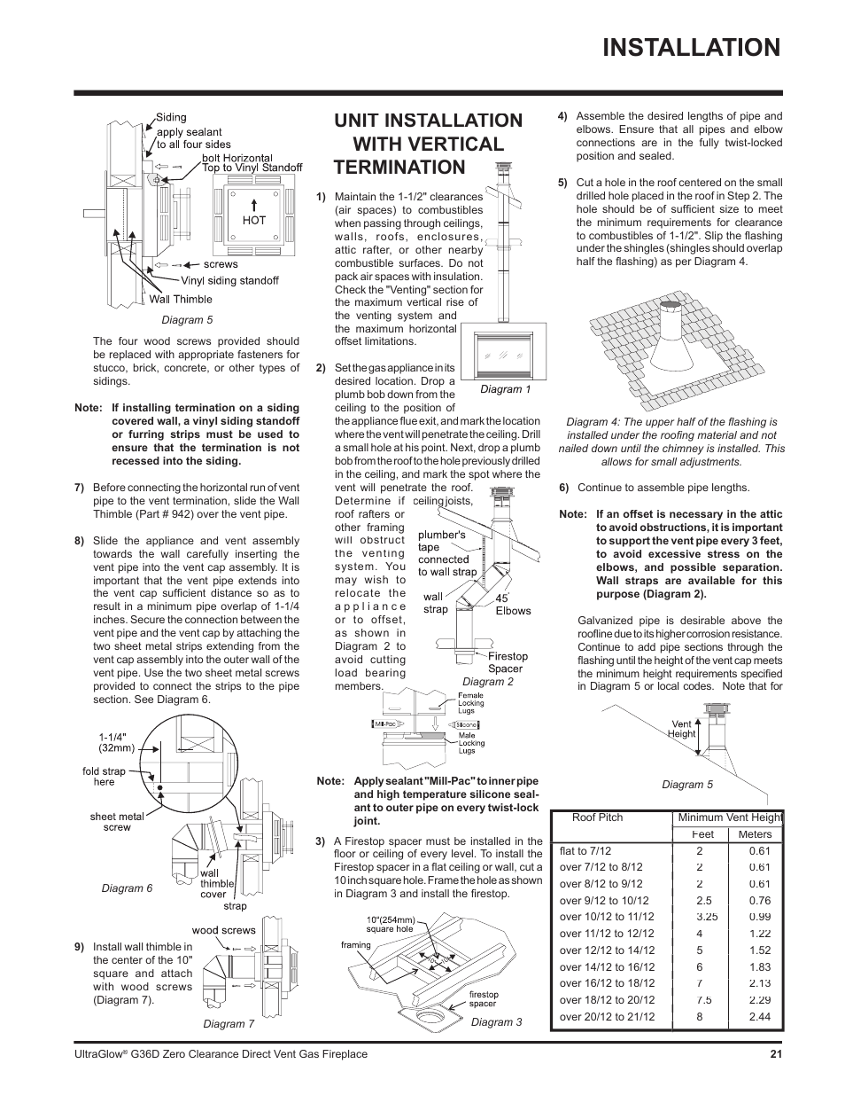 Installation, Unit installation with vertical termination | Regency G36D User Manual | Page 21 / 44