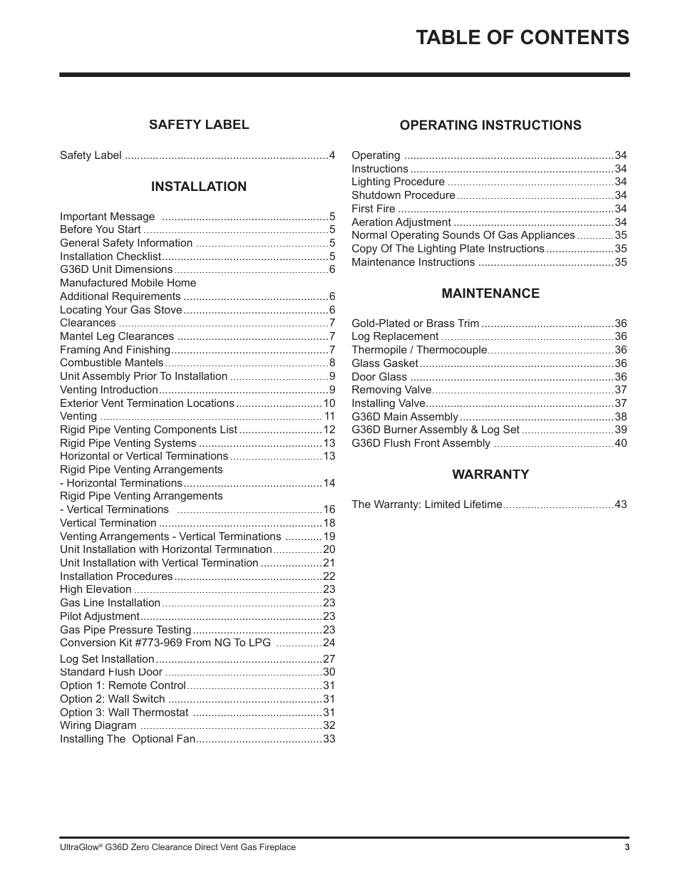 Regency G36D User Manual | Page 3 / 44