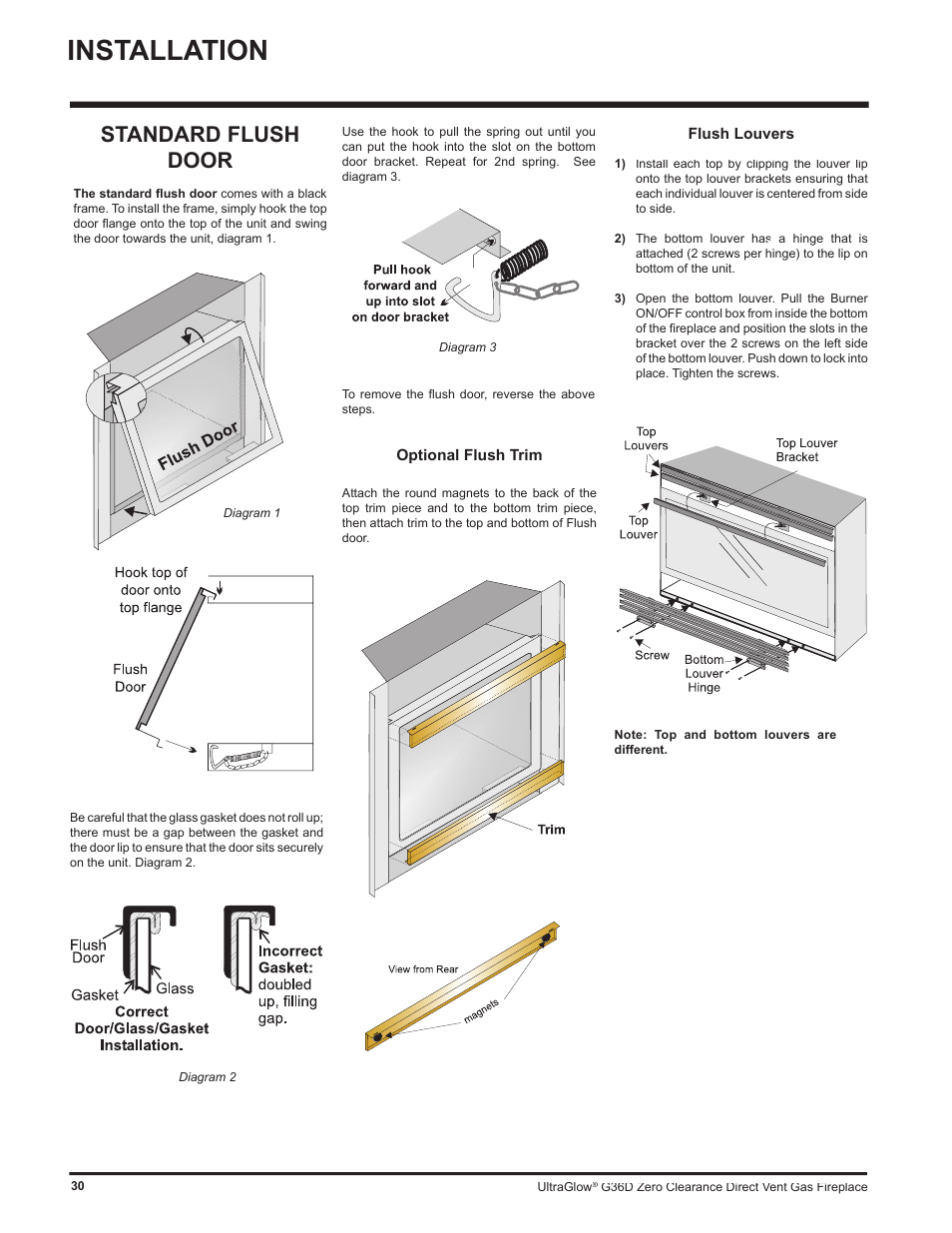 Installation, Standard flush door | Regency G36D User Manual | Page 30 / 44