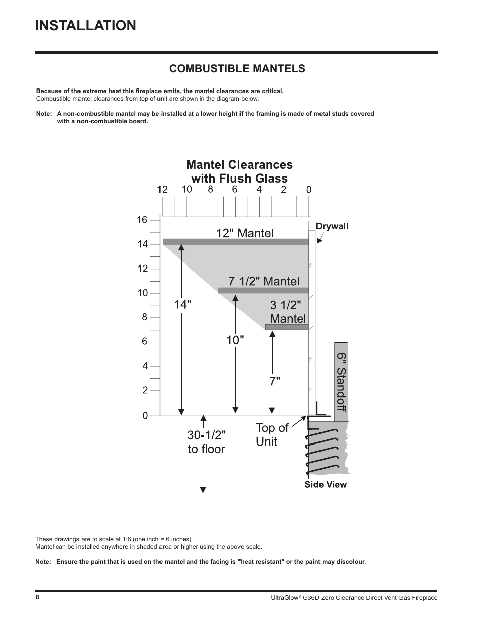 Installation, Combustible mantels | Regency G36D User Manual | Page 8 / 44