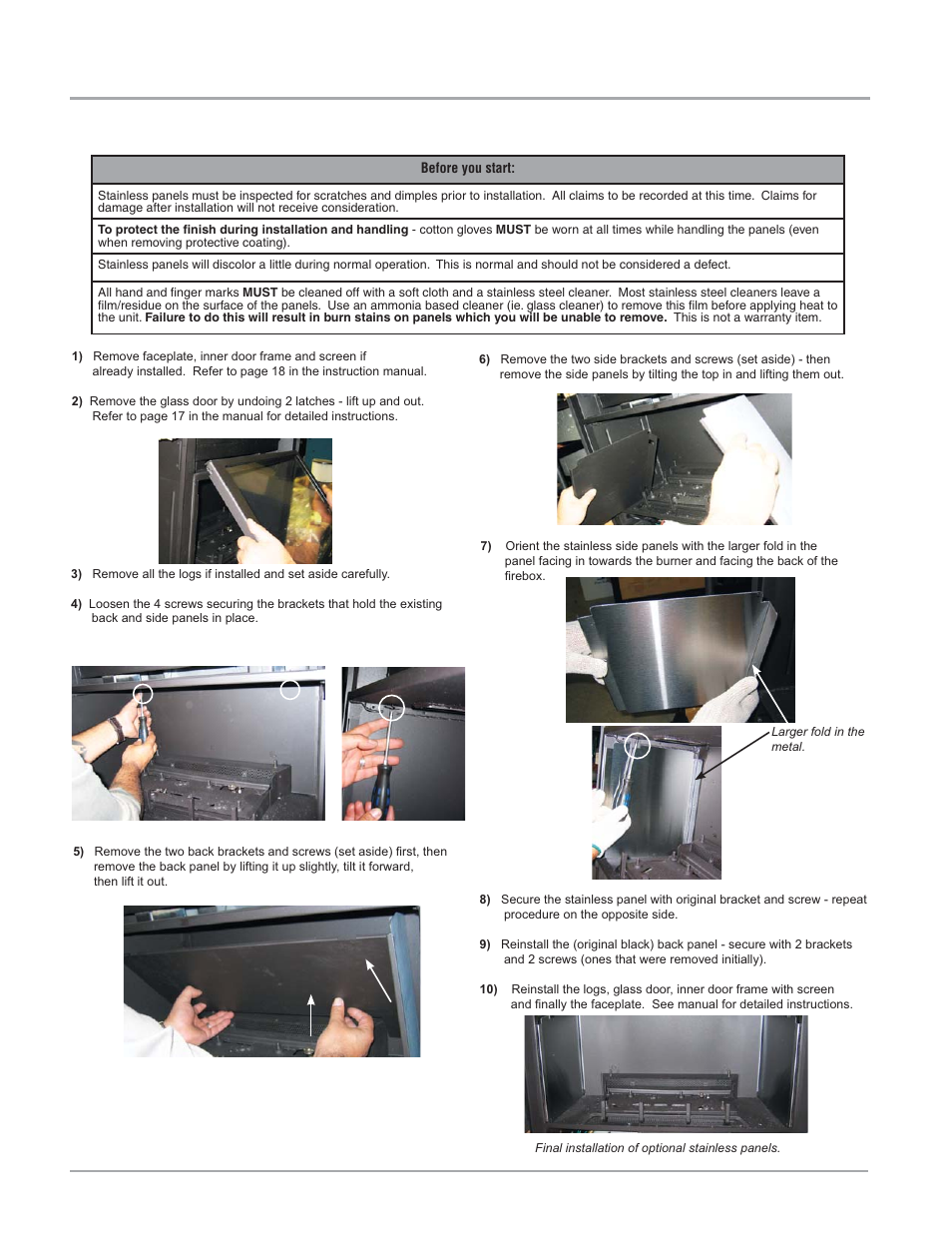 Installation, Optional stainless steel inner panel install | Regency IG34-LPG User Manual | Page 14 / 32