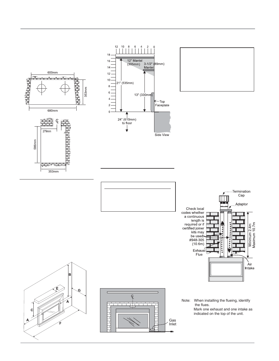 Installation, Clearances to combustibles, Gas connection | Flueing, Minimum fireplace dimensions | Regency IG34-LPG User Manual | Page 6 / 32