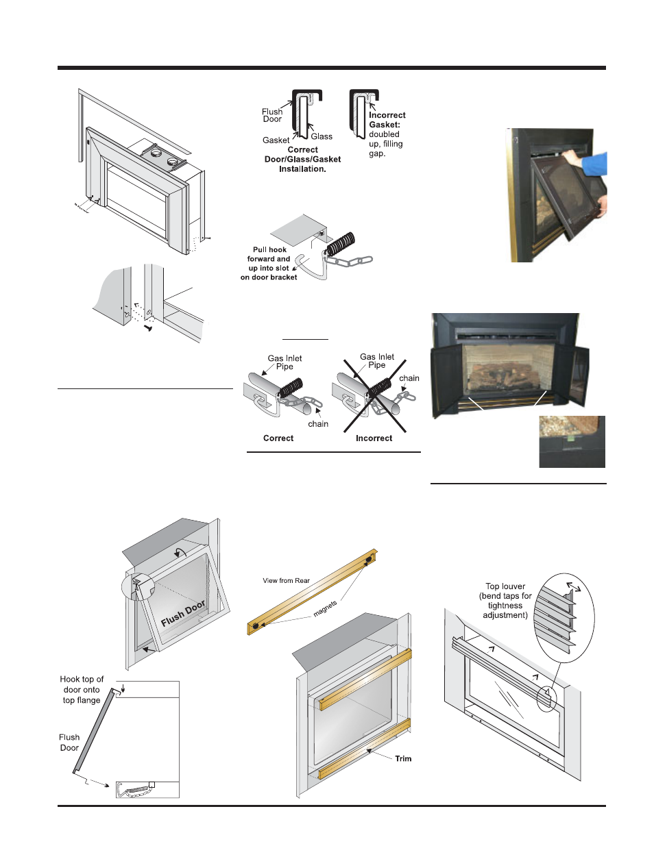 Installation, Optional flush trim, Flush louvers | Standard flush door, Optional double door fire screen | Regency U32-NG3 User Manual | Page 11 / 36