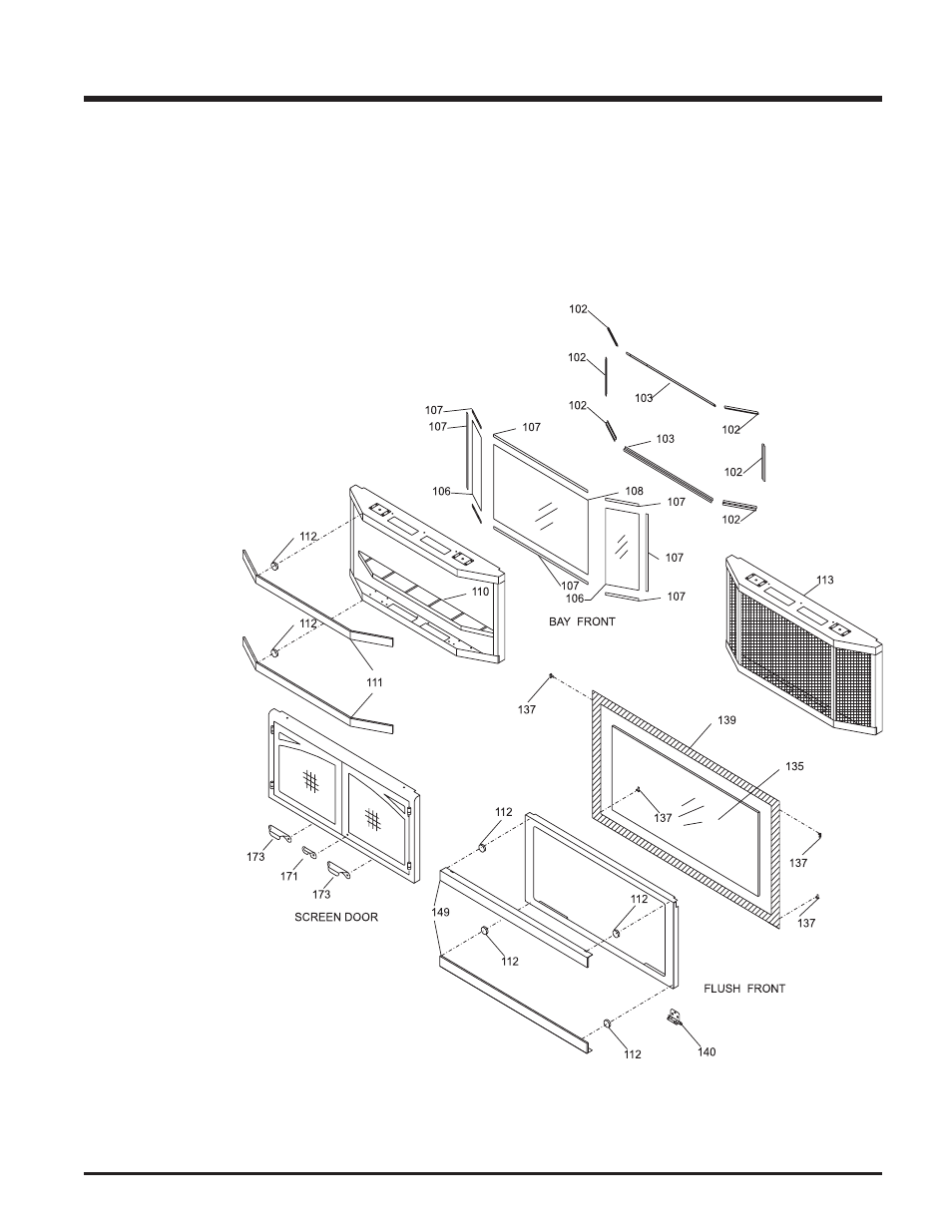 Parts list, Bay & flush front assembly | Regency U32-NG3 User Manual | Page 29 / 36