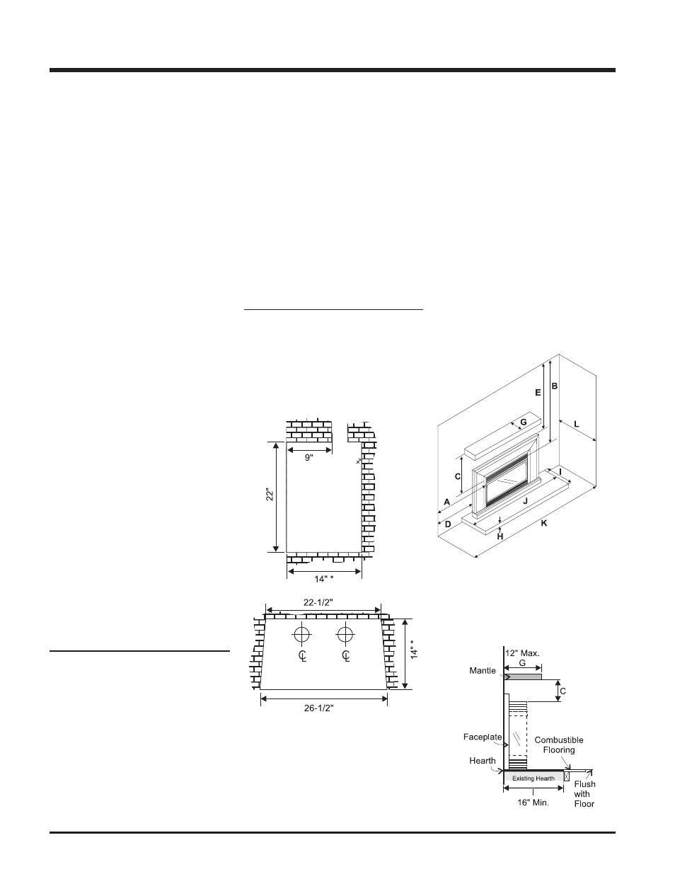 Installation, Materials required, Manufactured mobile home additional requirements | Minimum fireplace dimensions, Clearances to combustibles | Regency U32-NG3 User Manual | Page 6 / 36