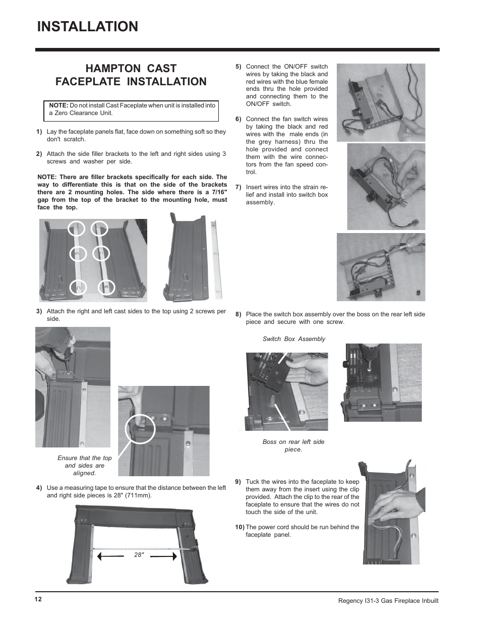 Installation, Hampton cast faceplate installation | Regency I31-NG3 User Manual | Page 12 / 28