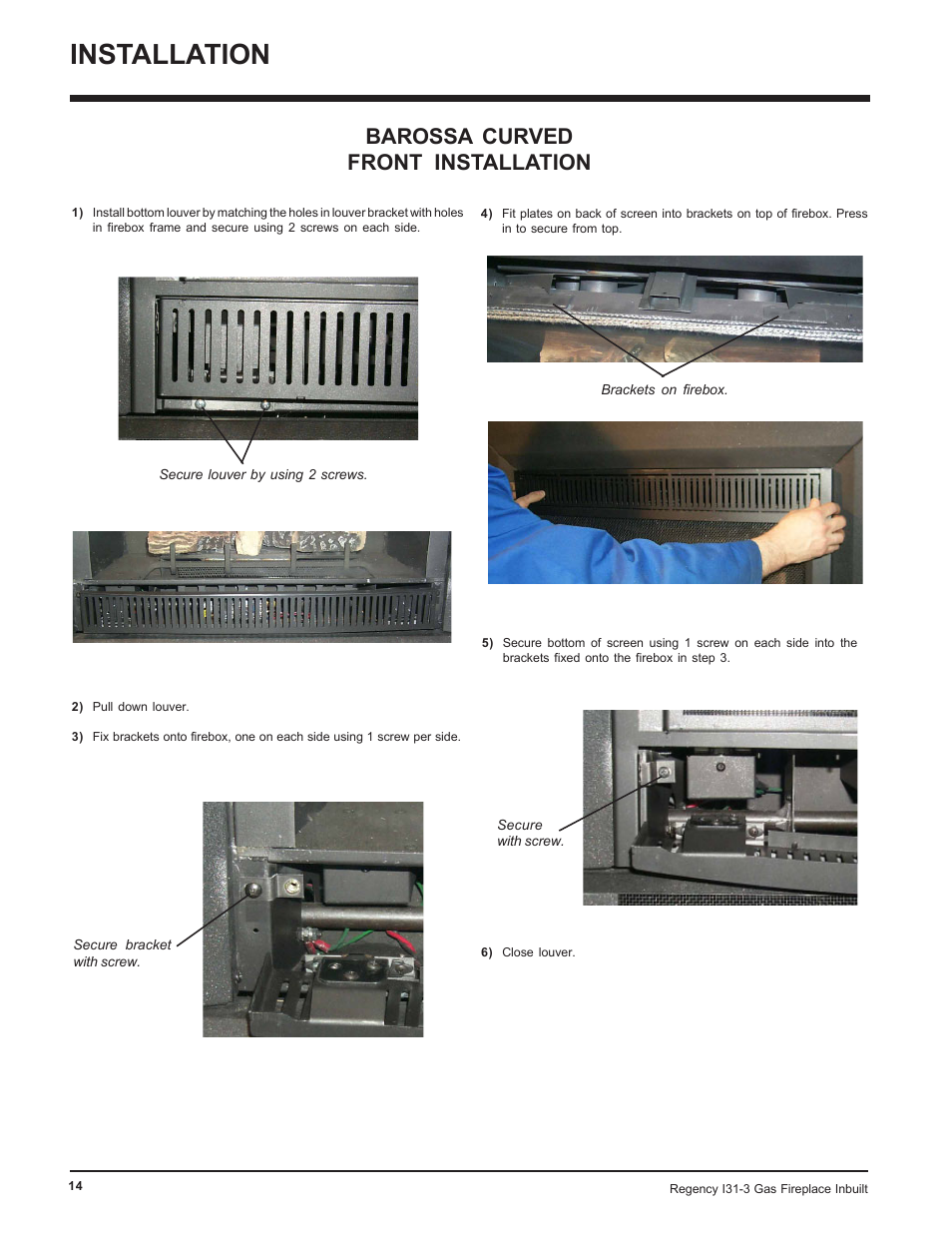 Installation, Barossa curved front installation | Regency I31-NG3 User Manual | Page 14 / 28