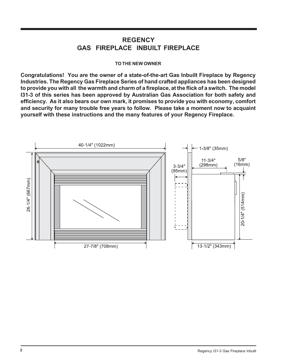 Regency gas fireplace inbuilt fireplace | Regency I31-NG3 User Manual | Page 2 / 28